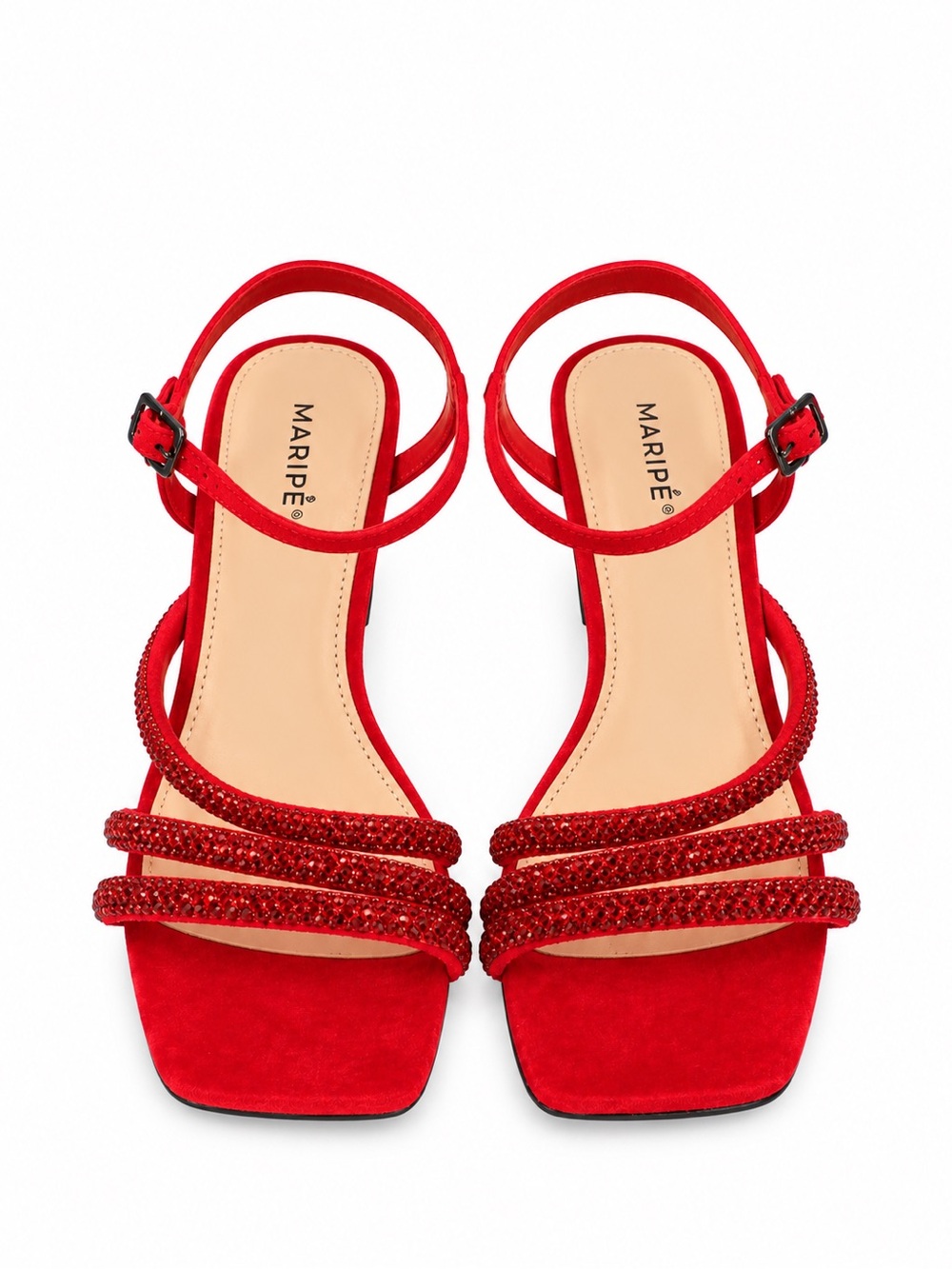 Maripe Red Rhinestone Strappy Heels Women’s US 9.5 UK 7.5 3.5” Heel